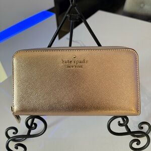 Kate Spade Metallic Gold Zip-Around Wallet EUC